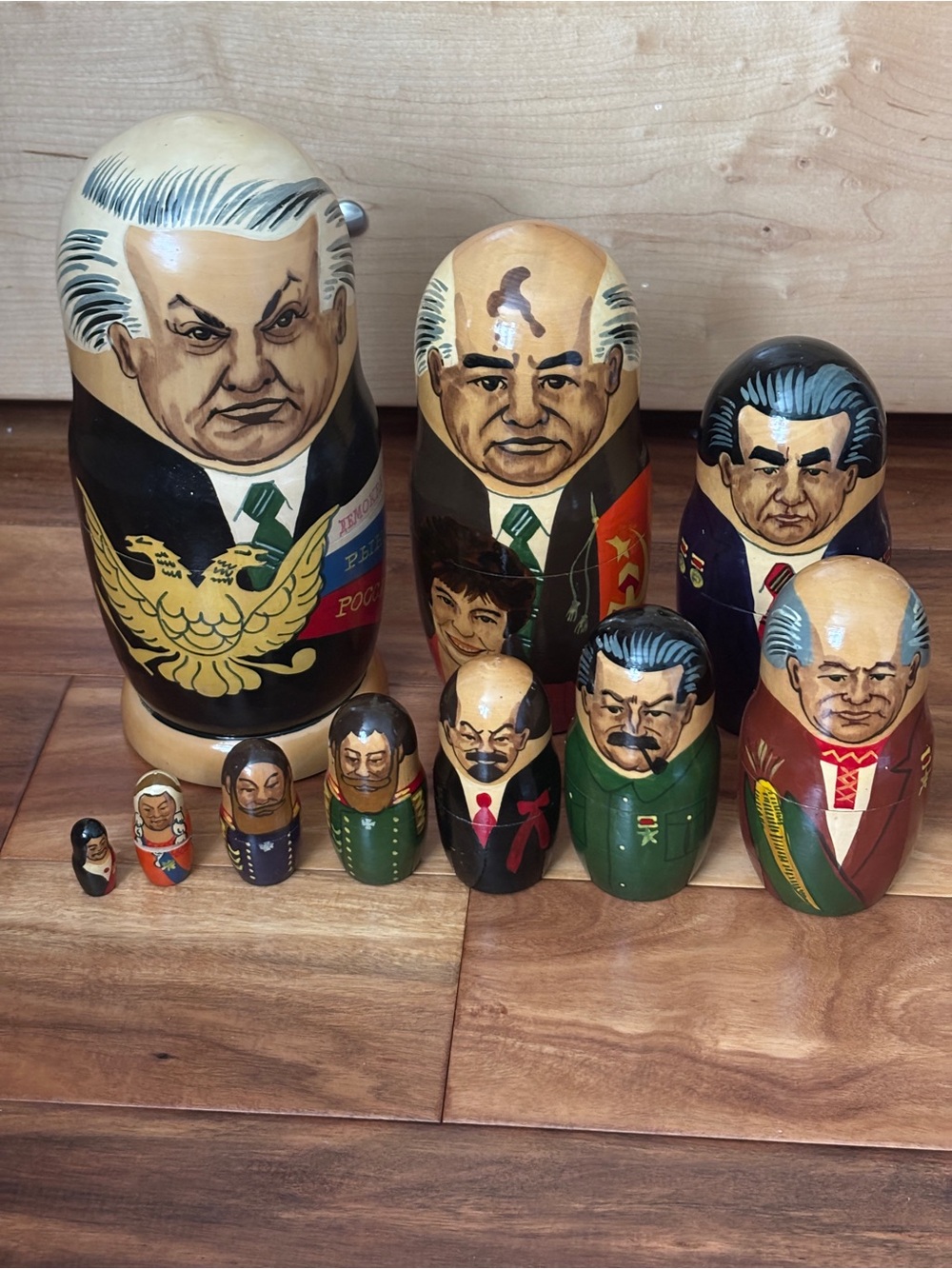 Set of 10 Hand-Painted Russian Nesting Dolls - Political Leaders Set.